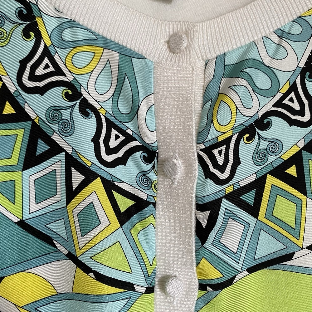 Carlisle Cardigan Size L Silk Scarf Print Multicolor Glam Chic Office Elegance - Picture 8 of 10